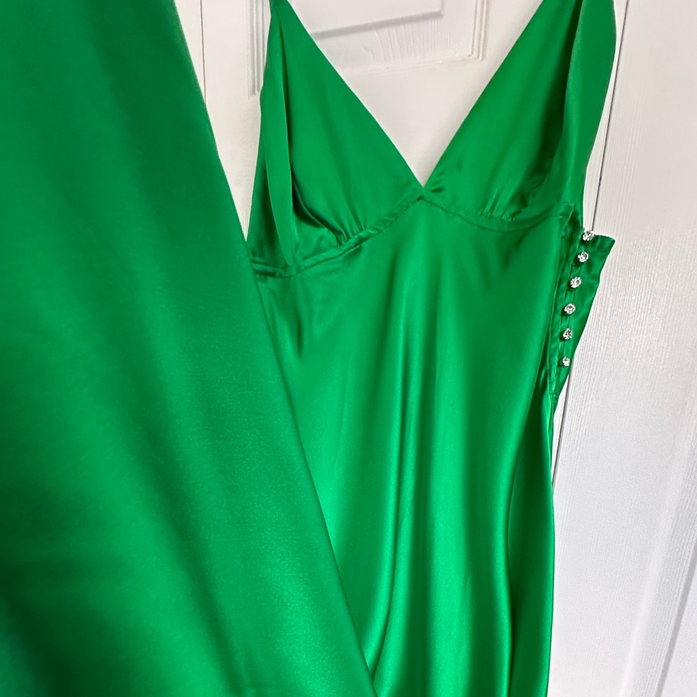 Rosamosario Nuvola 100% Silk Bias-Cut Silk Satin Emerald Green Dress Night Dress